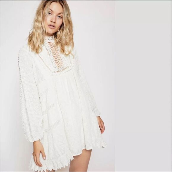 Free People White Lace Mini Dress - Picture 1 of 9
